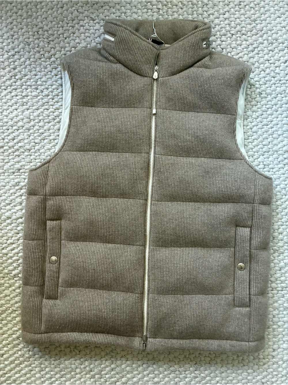 Brunello Cucinelli Cashmere Down puffer  Zip Vest - Camel/Tan. Sz 48/ medium